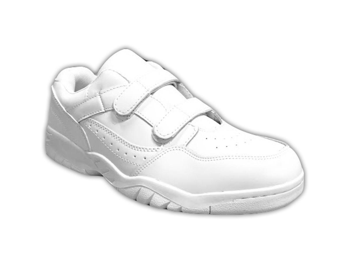 White Leather Cross Training Shoes With Double Velcro Straps - SWS Group