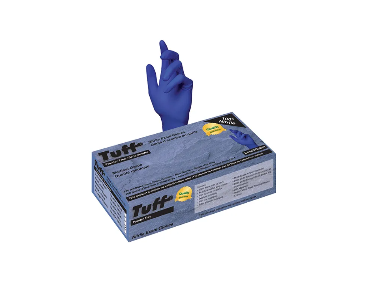 Tuff Cobalt Blue Nitrile PF Exam Gloves, Medical Grade